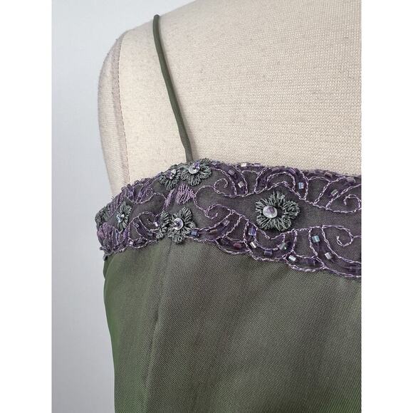 Vintage 90s Y2K Iridescent Dress Green Purple Prom Goth Fairy Grunge Beaded 8P - Picture 3 of 10